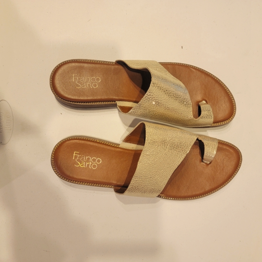 Franco Sarto Gold Leather Sandals SZ 11
